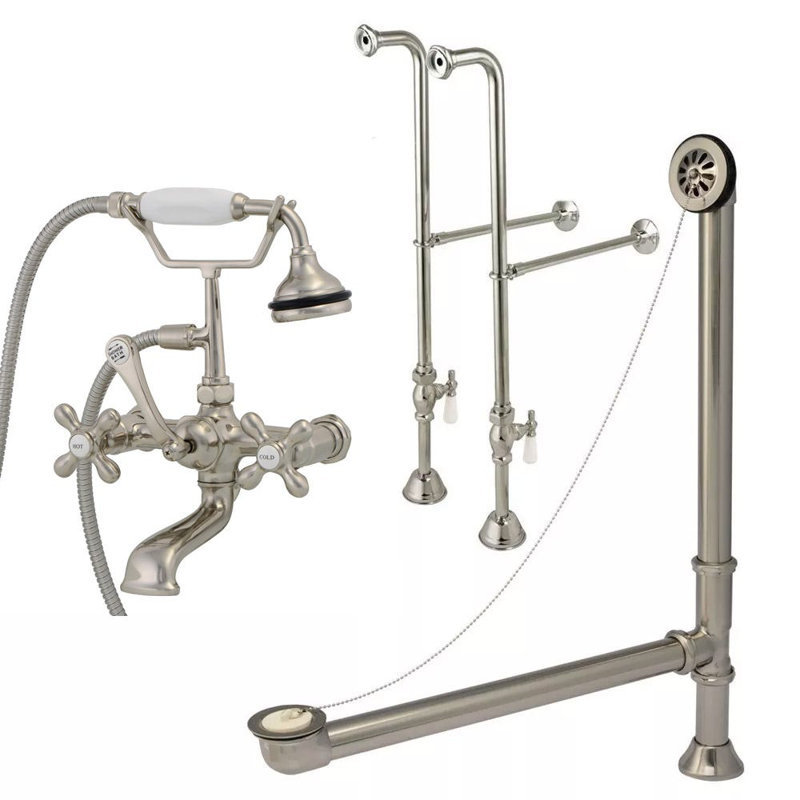 Charlotte 60.5'' x 30'' Soaking Cast Iron Bathtub with Faucet, Brushed Nickel, Brushed Nickel