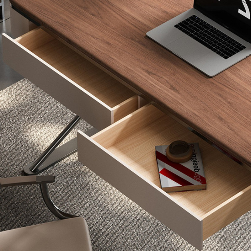 Bureau rectangulaire en bois manufacturé massif + acier inoxydable avec 2 tiroirs, H 29,53 po x l 55,12 po x P 23,62 po