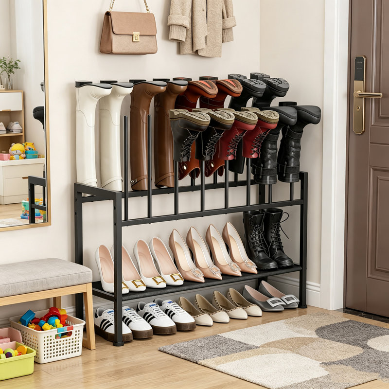 Étagère à bottes en métal à 3 niveaux pour entrée, pouvant contenir 8 paires de bottes hautes, rangement multifonctionnel pour bottes, baskets, talons hauts, placard, garage