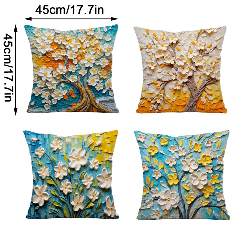Housse de coussin pour canapé 4 pièces (seulement la housse, l'oreiller n'est pas inclus), Multicolore / floral 1