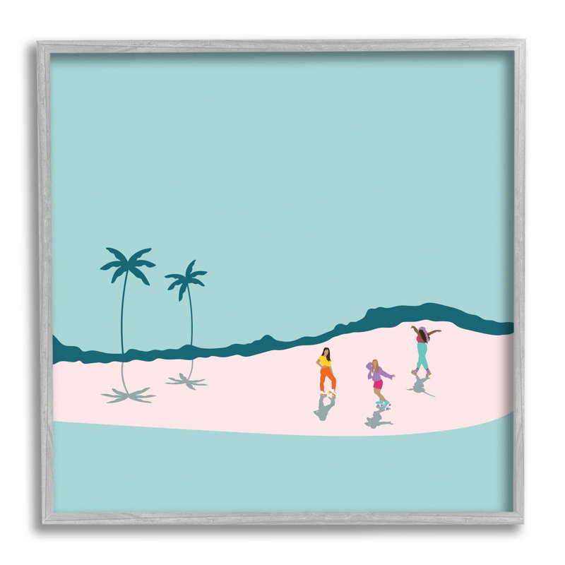 Roller Derby filles, paysage de la côte tropicale minimale - peinture, H 17 po x l 17 po x l 1,5 po