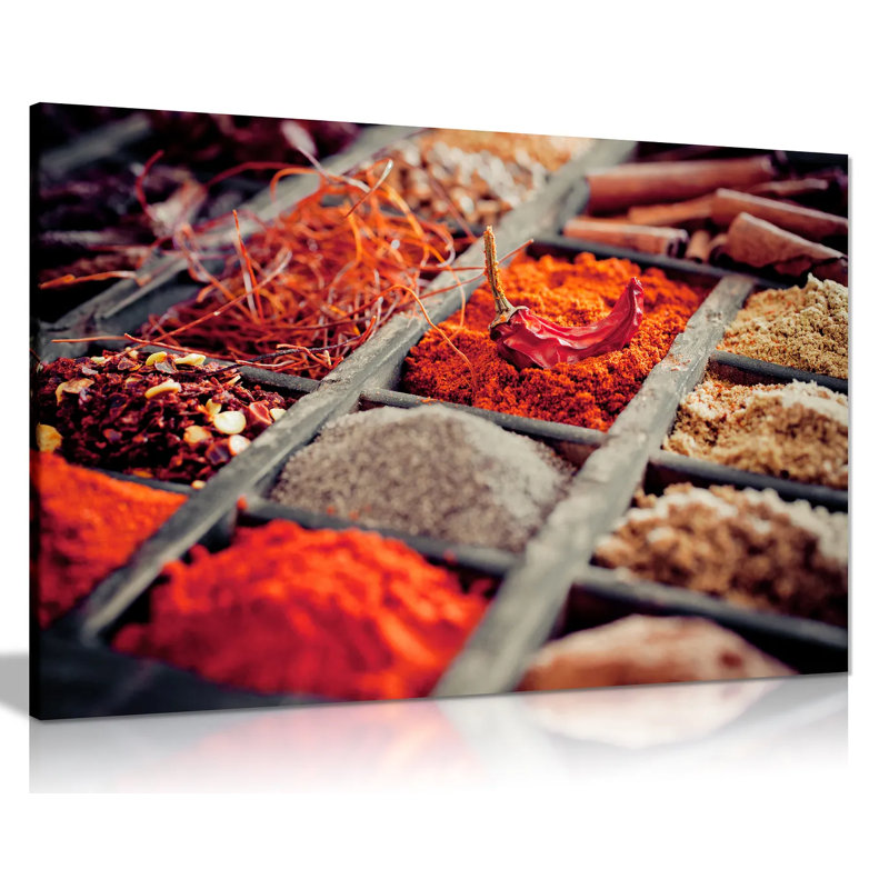 Rustic Red Indian Spices Restaurant Kitchen Canvas Wall Art Picture Print - Wrapped Canvas Print, 20cm H x 31cm W