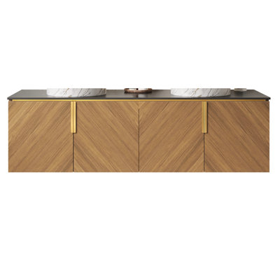 Comptoir de salle de bain 60 po noir et blanc, disposition de l'armoire diagonale brun chêne, fabrication de contreplaqué de haute qualité, caractéristique, nombreuses options de rangement, fonctionnalité de fermeture en douceur,