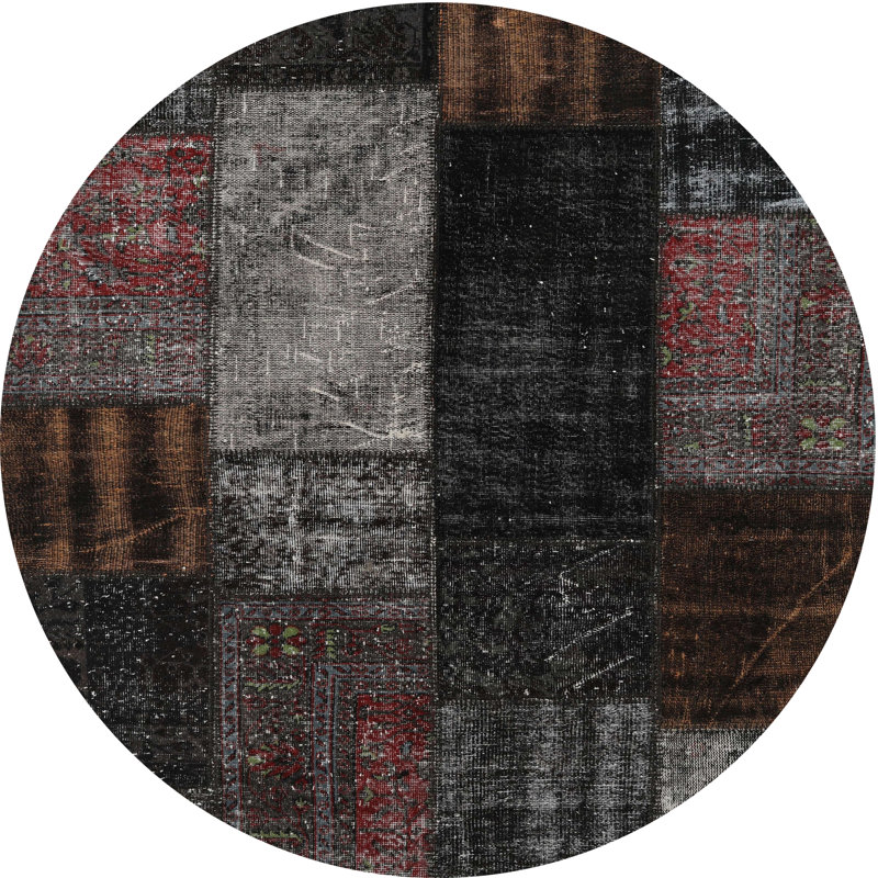 Tapis contemporain noir / gris, Rond 8 pi