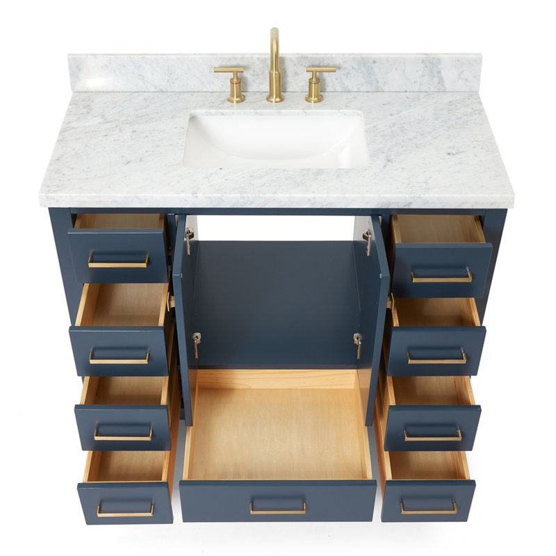 Ensemble de meuble-lavabo simple 43 po Cambridge, Forme rectangulaire, Bleu minuit / laiton satiné