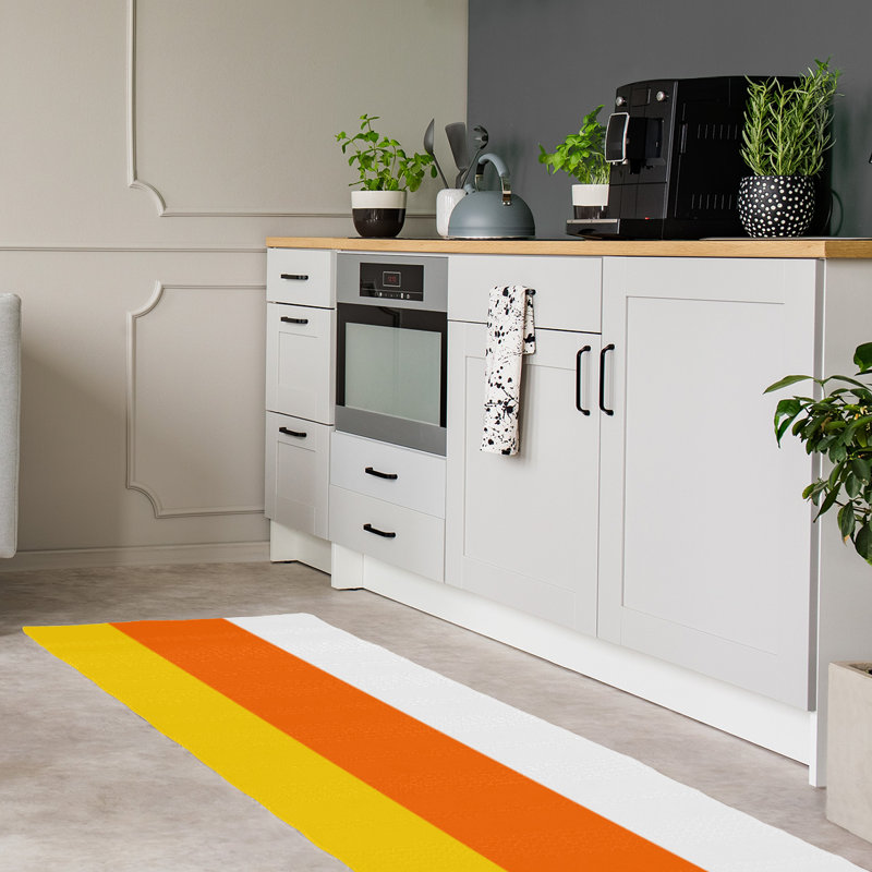 Tapis tissé à plat jaune/orange/blanc Miami, Tapis de couloir 2 pi 6 po x 8 pi