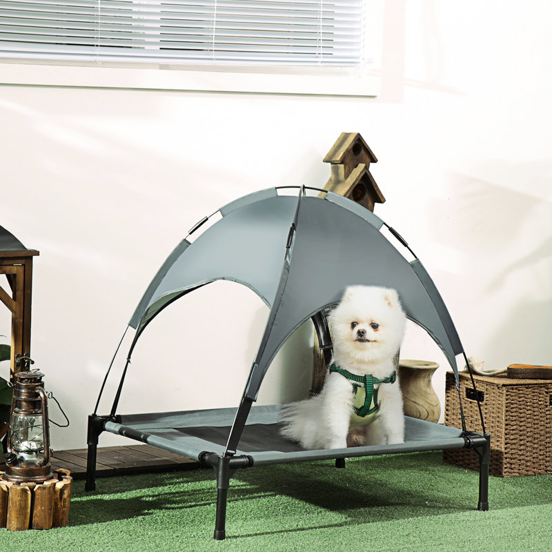 Lit à baldaquin pour chien 30 po avec baldaquin gris - portable et respirant pour les chiens de taille moyenne