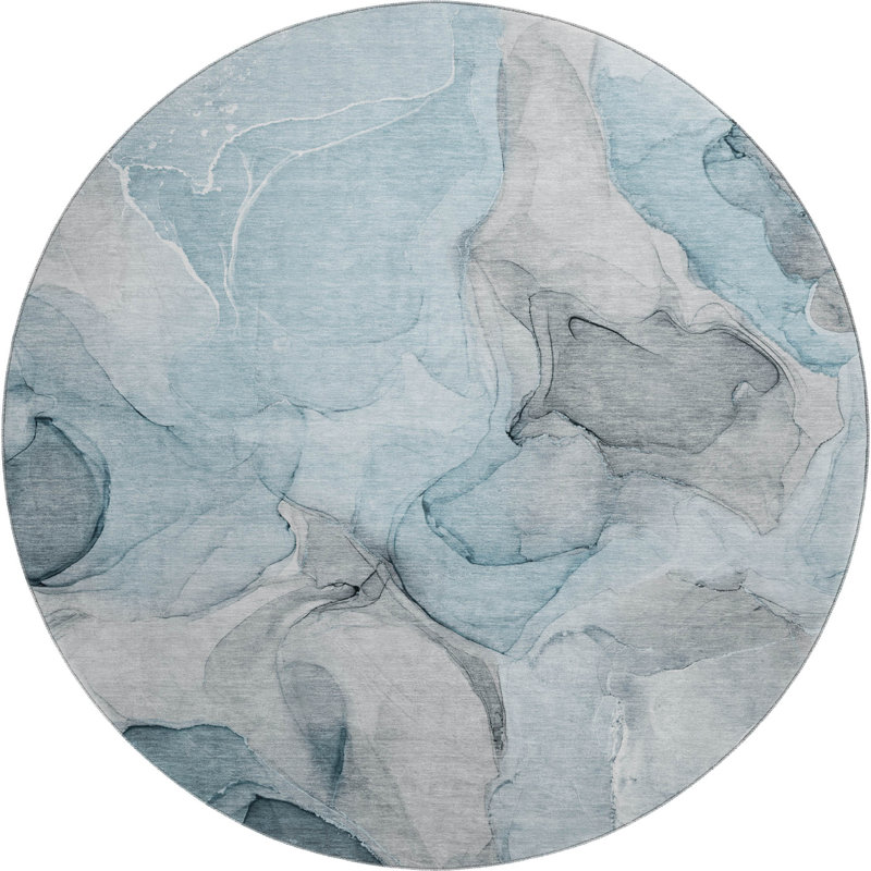 Premium Machine Washable Cerrito AMF504 Teal Rug, Round 8'