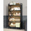  Armoire de cuisine à 5 niveaux avec 4 portes rabattables, support de boulanger de cuisine autoportant avec 4 roulettes, pour la salle à manger, le salon et la salle de bain, noir