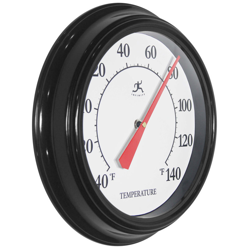 Thermomètre classique en plastique rond 12 pouces, Noir