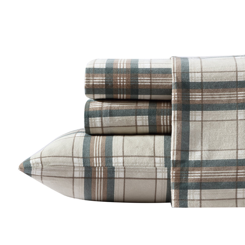 Edgewood Gray Plaid Cotton Flannel Queen Sheet Set