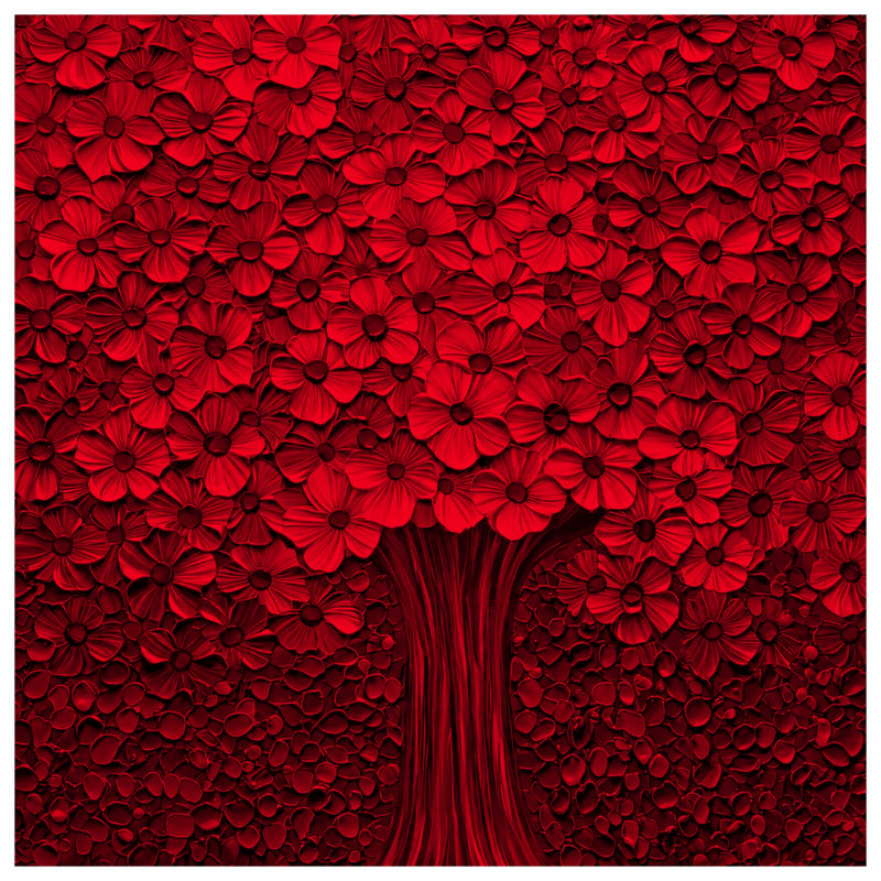 Tapisserie murale «Red Blossoming Tree» - décoration murale florale, H 50 po x l 60 po avec 4 œillets