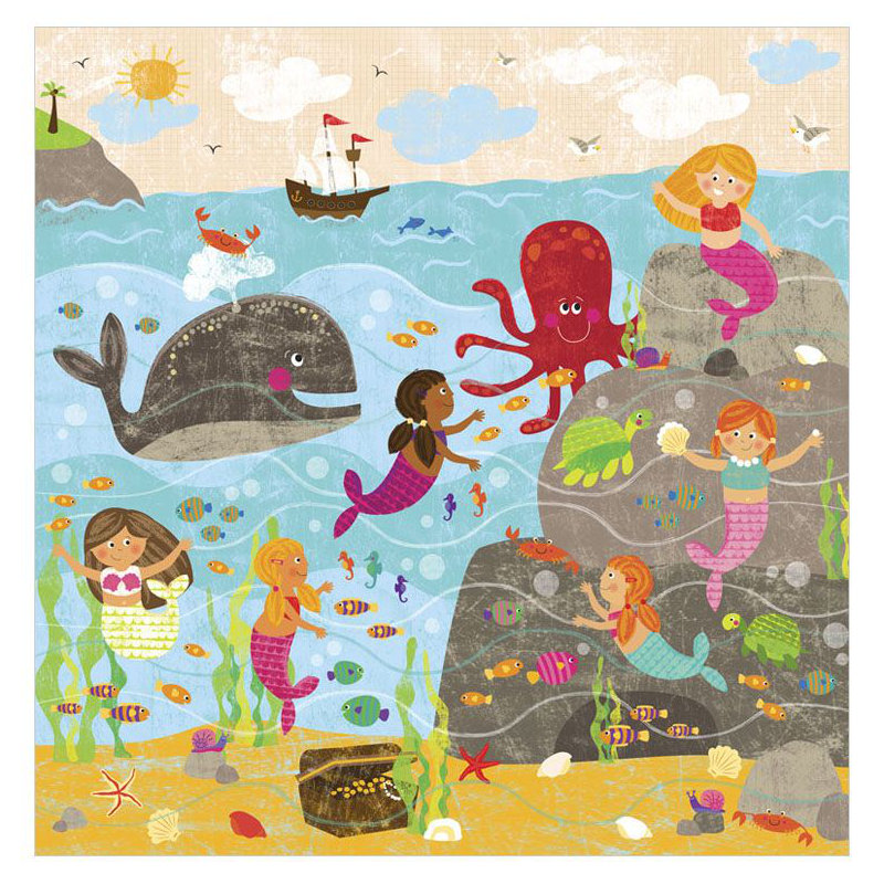 «Mermaid Mingle and Play», art sur toile, H 21 po x L 21 po x l 1,25 po