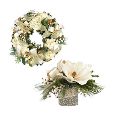 Holiday Bundle With Floral Arrangement And Wreath
