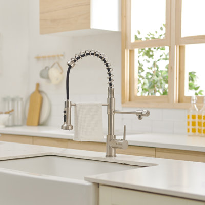 Robinets de cuisine rétractables à filtre à eau - Robinet de purificateur en nickel brossé pour cuisine moderne Robinet de style contemporain avec et dans