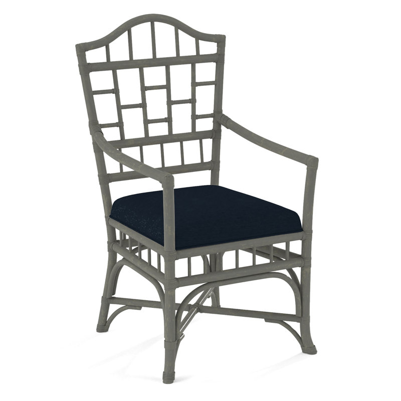 Chippendale Upholstered Arm Chair, Greystone, White Performance Fabric; 0851-94