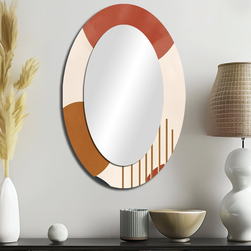 Miroir mural beige moderne à motif bohème minimaliste 1, H 36 po x l 24 po