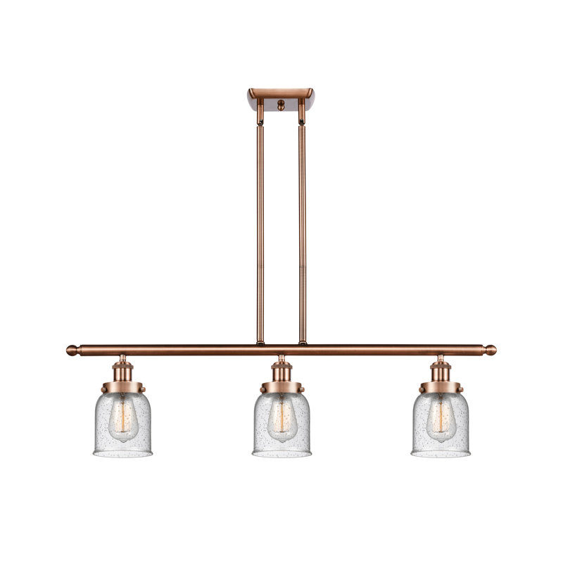 Cloche - 3 lumières d'îlot de 36 po - abat-jour de 5 po, Ampoule non incluse, Grainé, Cuivre antique