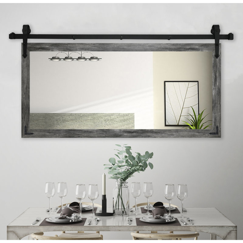 Neace Wood Wall Mirror, 37" H x 66" W, Gray Barnwood
