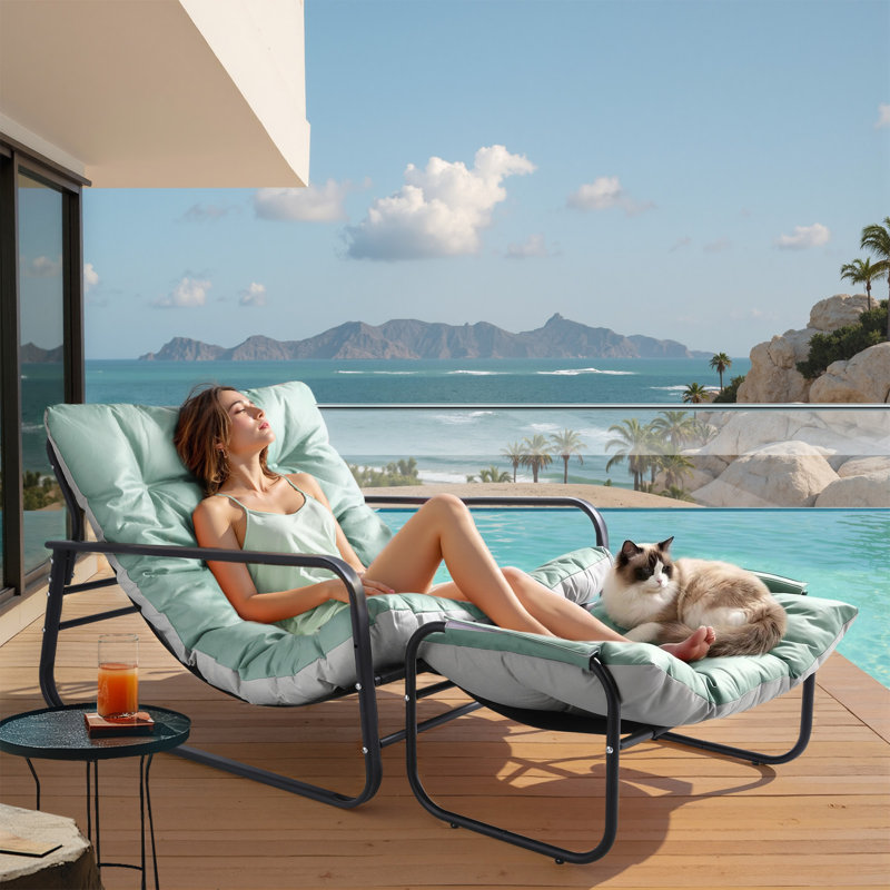 Ebern Designs Patio Outdoor Lounge Chair, Oversized Comfy Sling Recliner Chair, With Support 500lbs Extra Thick Puffy Cushion, Modern Outside Furniture For Backyard, Garden, Porch, Poolside