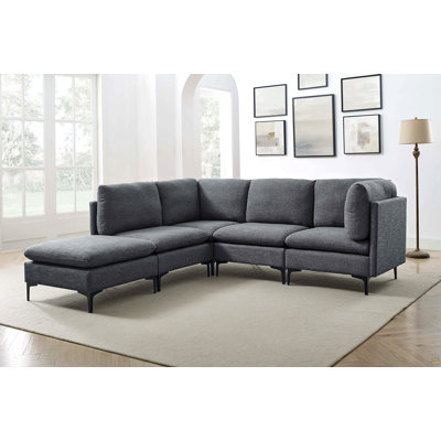 Linen Upholstered Modular Sectional With Metal Legs