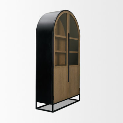 Sloan 47.5l X 18.0w X 85.5h Dark Wood W/black Metal Frame Arch Cabinet