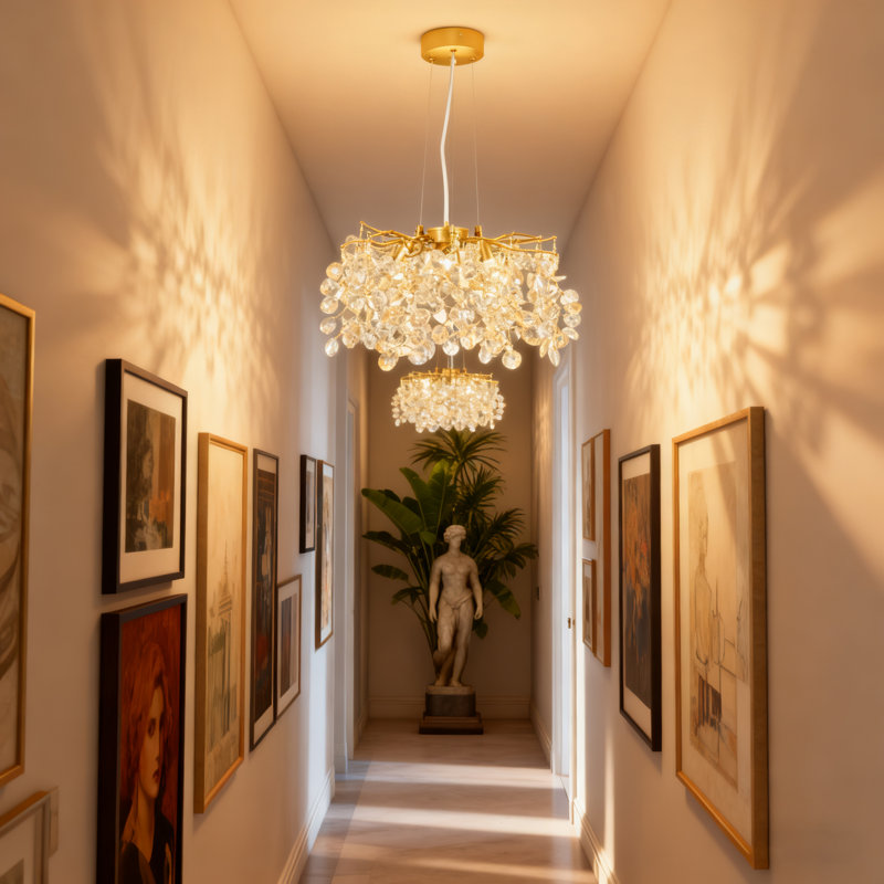 Modern Gold Tree Branch Sunflower Crystal Chandelier, 15.74", G9 (No Bulb)