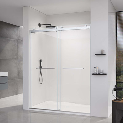 8mm Thick Frameless SGCC Tempered Glass Double Sliding Soft-Close Shower Doors with Stainless Steel