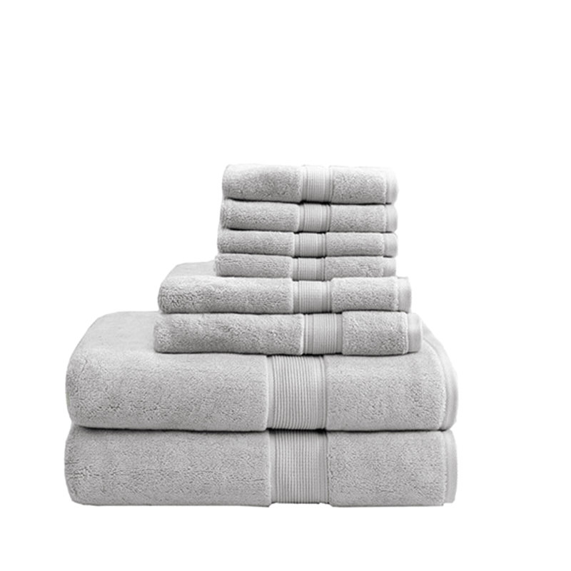 100% Cotton 8 Piece Antimicrobial Towel Set, Silver