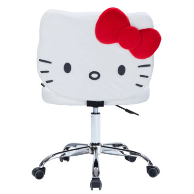 Hello Kitty Kawaii Swivel Vanity Chair for Makeup Room with Wheels Rolling, Comfy Polyurethane Foam