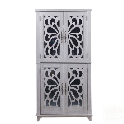 Armoire de rangement d'appoint à 4 portes en miroir avec tablettes réglables pour une utilisation polyvalente à la maison