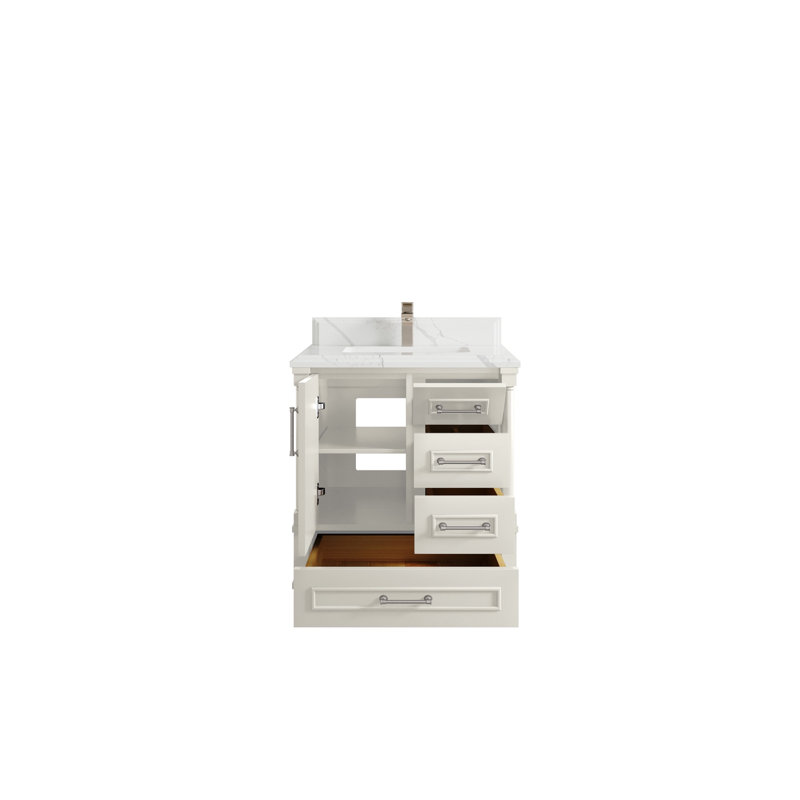 Aberdeen 30'' Single Bathroom Vanity with Quartz Top, Calacatta Laza
