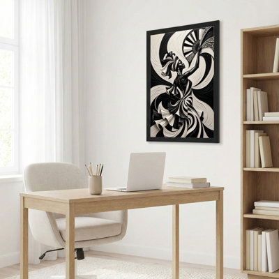 Toile encadrée noire pour salon, chambre à coucher, bureau ou vestibule - décoration murale décorative avec art déco