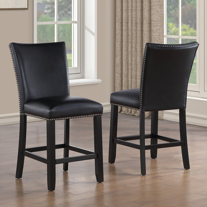 Anxhela Upholstered Faux Leather Counter Stool, Black