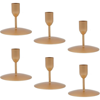 Hosley Gold Metal Taper Candle Holder Set of 6, 3 Inch High - Ideal Gift for Wedding, Party, and Special Occasion - Home Decor, Room Decor, Bedroom Decor, Aromatherapy
