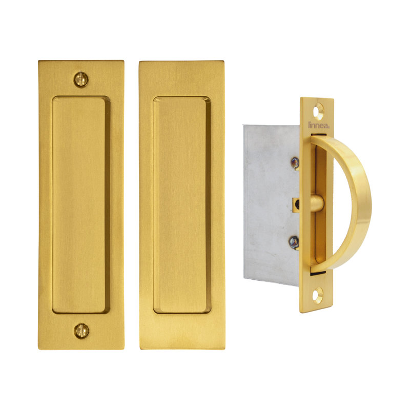 Pocket Door Hardware Passage Set with Edge Pull, Satin Bronze
