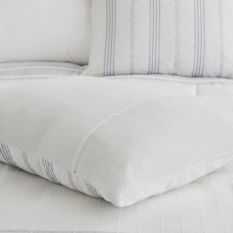 Morgan Full/Queen Blue and White Cotton Jacquard Duvet Cover Set