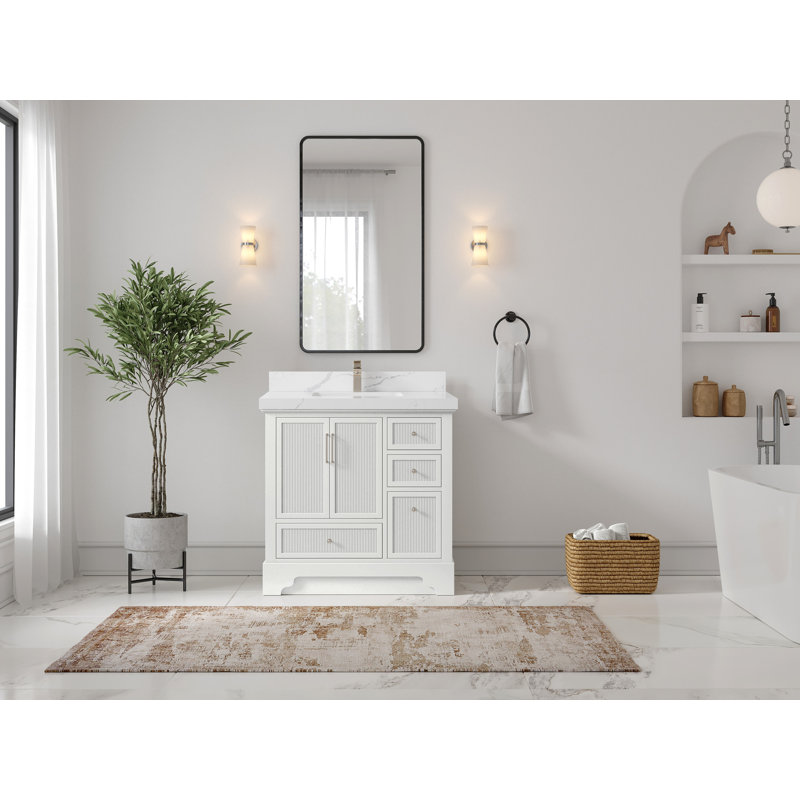 Meuble-lavabo simple 36 po avec plateau Alys, Calacatta Laza