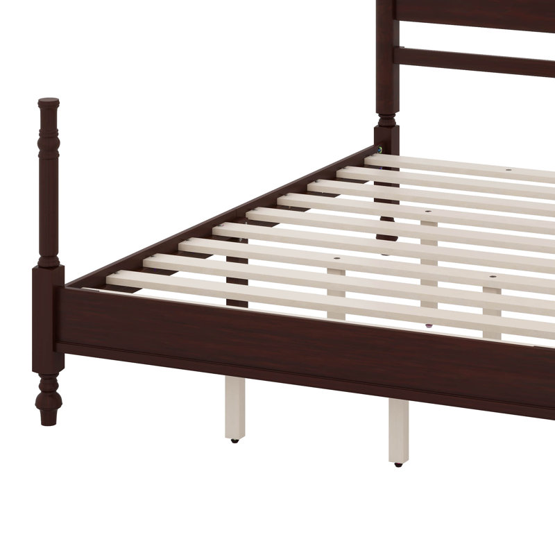 Structure de lit en bois avec tête de lit, poteau en bois traditionnel, Grand lit, Noyer foncé