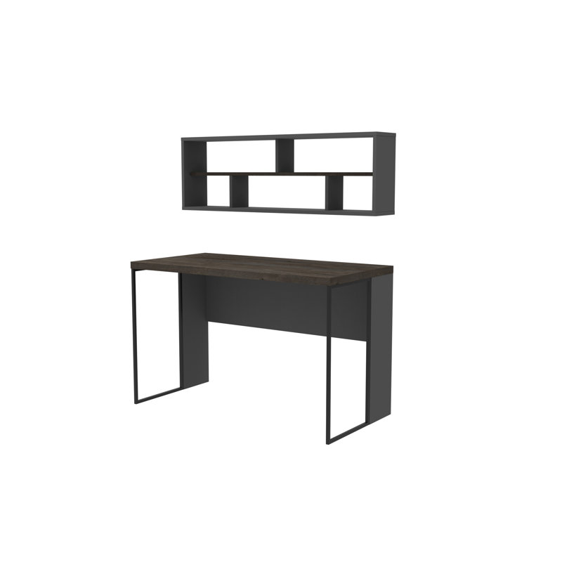 Traudel Writing Desk With Wall Shelf, Anthracite/Dark Coffee