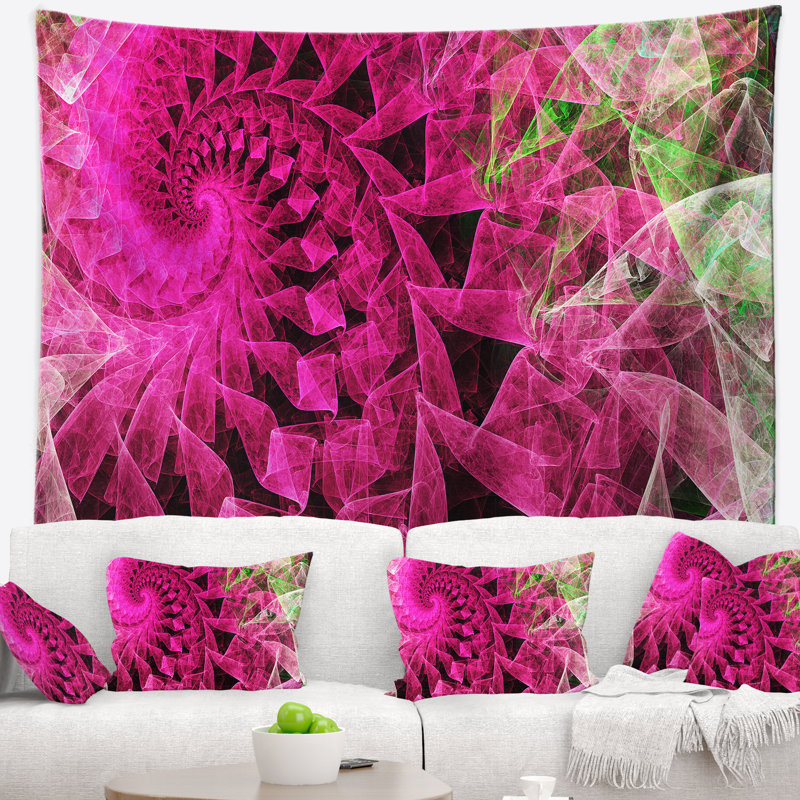 Tapisserie kaléidoscope en spirale rose abstract, H 68 po x l 80 po