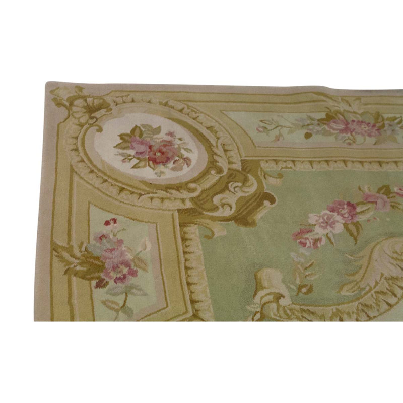 Tapis ivoire et vert noué à la main de haute qualité