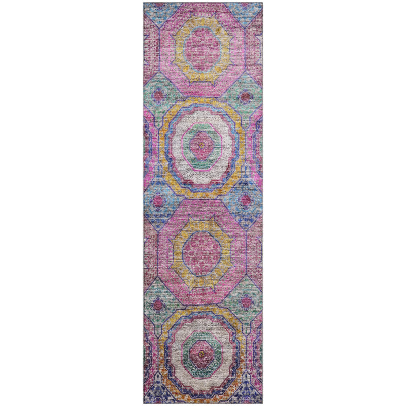 Premium Machine Washable Mayfield Panel Rug, Pink, 2'3" x 7'6" Runner