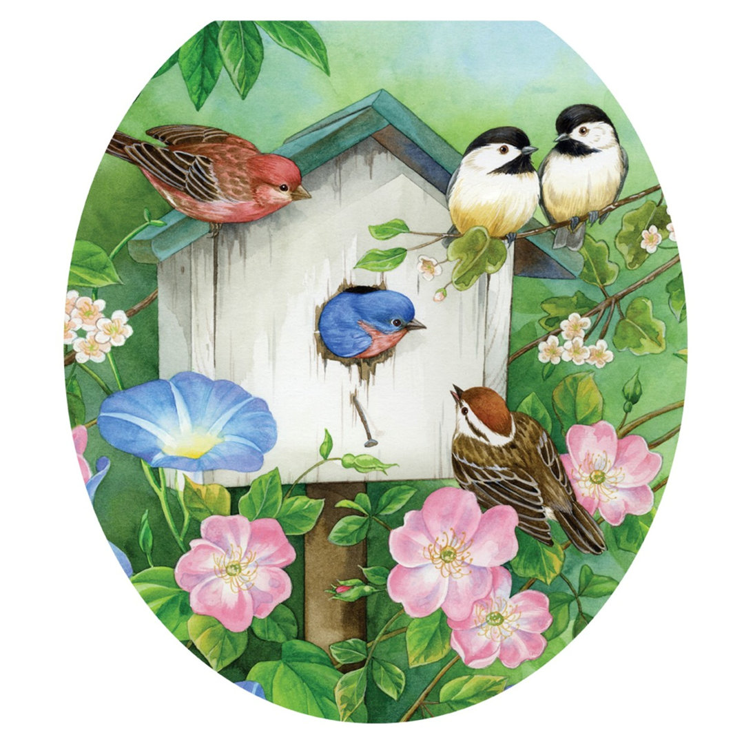 Birds Birdhouse Toilet Seat Decal – Toilet Tattoos Nature Static Cling Vinyl Lid Cover Fits Round & Elongated Seats Toilet Tattoos
