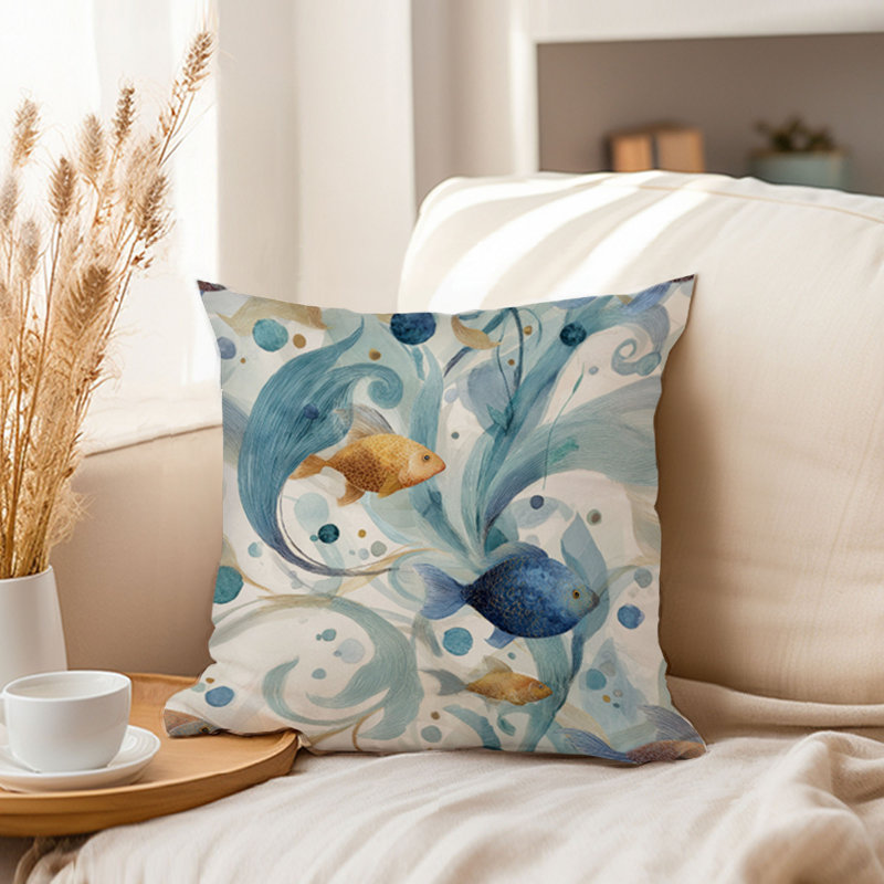 Housse de coussin nautique Beach and Coastal, Carré 20 po, Bleu / orange nautique / plage 3