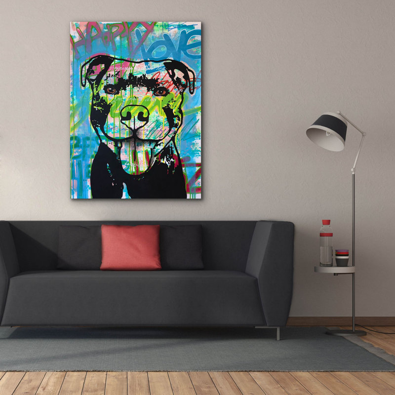 «Happy Love Pitbull» par Dean Russo Studios, art mural sur toile, H 54 po x l 40 po x P 1,5 po