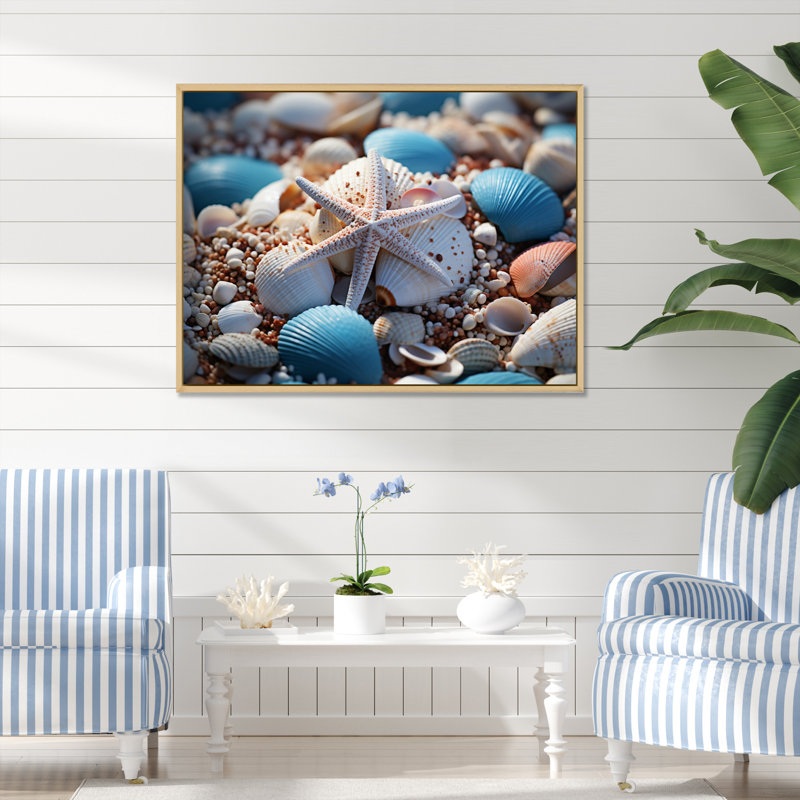Coastal Seashell Symphony - impression, H 30 po x l 40 po x P 1,5 po, Cadre naturel flottant