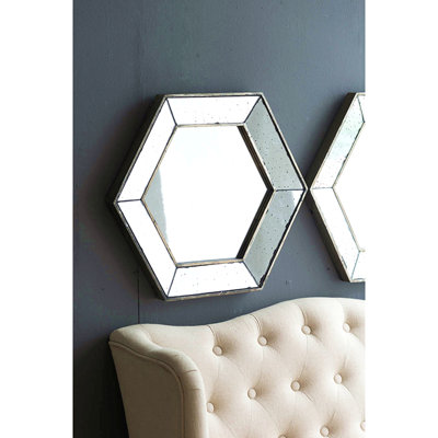 Miroir mural hexagonal 21 "x 18" avec finition argentée traditionnelle, miroir décoratif pour le salon, l'entrée, la chambre à coucher