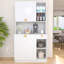 70" High Gloss White Wooden Kitchen Microwave Stand Hutch Pantry Cabinet For Living Room With Storage And Charging Station