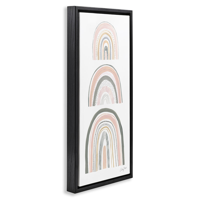 Art mural sur toile flottante ludique, gris et rose, par Courtney Prahl, Cadre flottant noir de jais, H 25 po x l 11 po